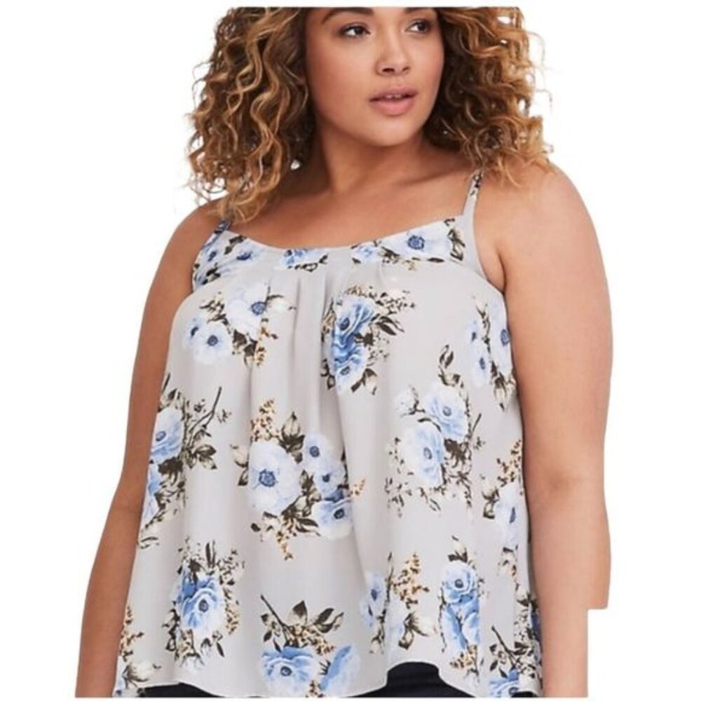Torrid Georgette Gray Floral Pleated Cami Size